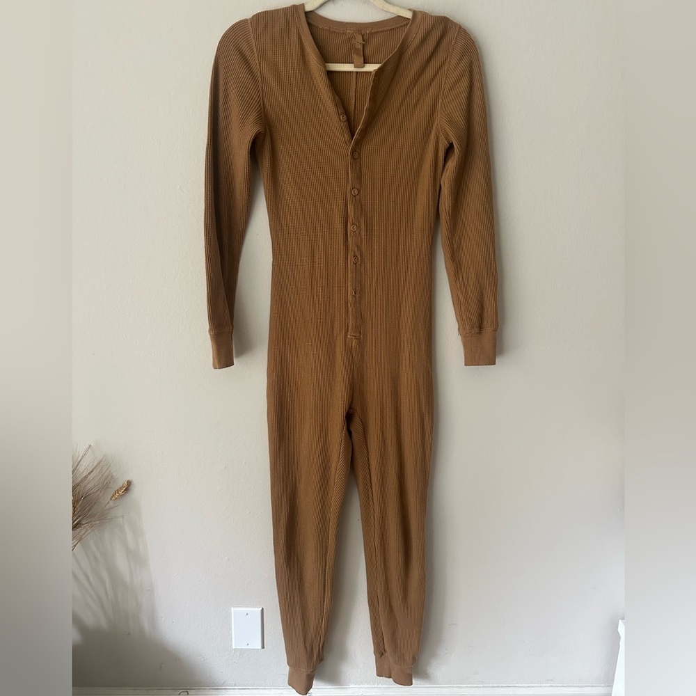 Skims Waffle Knit Onesie Camel Sz Medium Loungewear - Picture 5 of 14